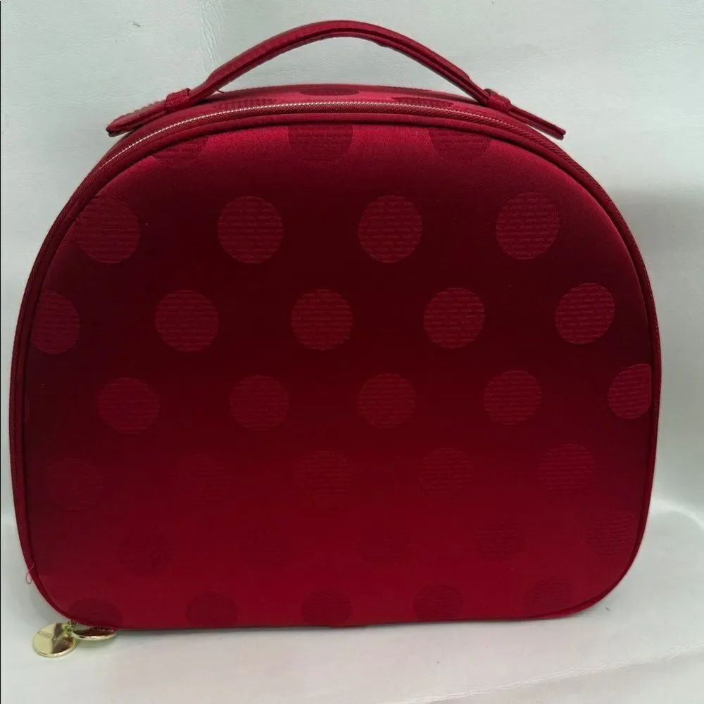 Estee Lauder Vibrant Red Dot Gold Hardware Cosmetic Makeup Travel Storage Bag
